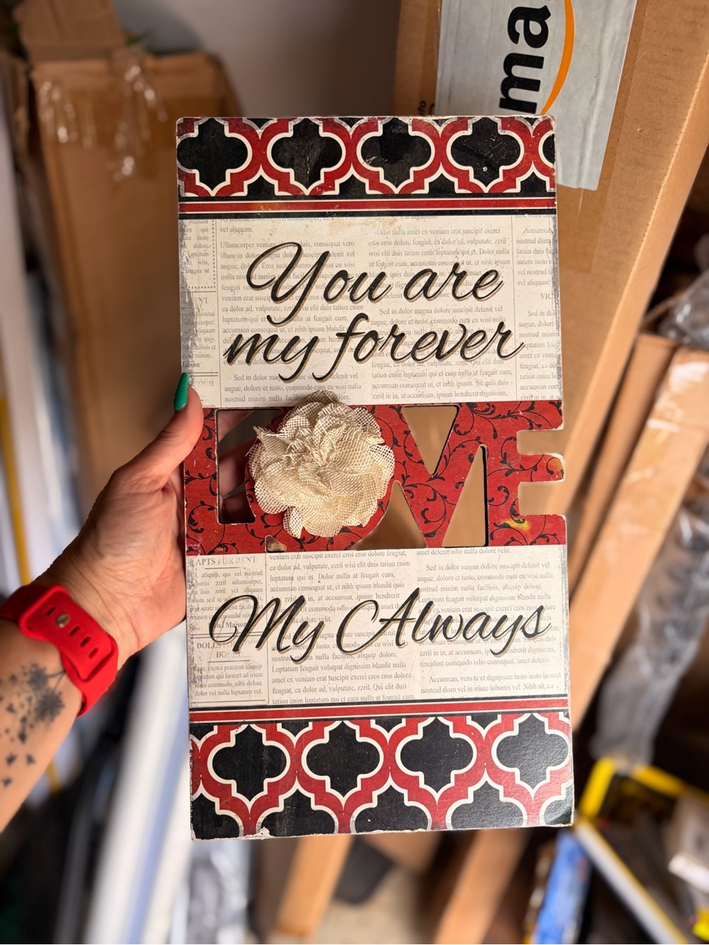 You Are My Forever LOVE Wall Plaque - Red, Black, Cream